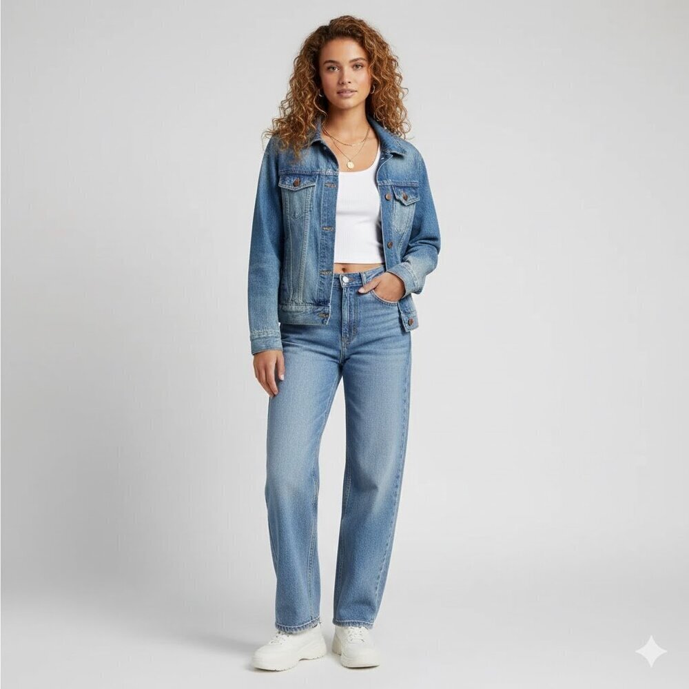 MADEWELL Womens Jacket Ellery Wash Blue Distressed Size Small